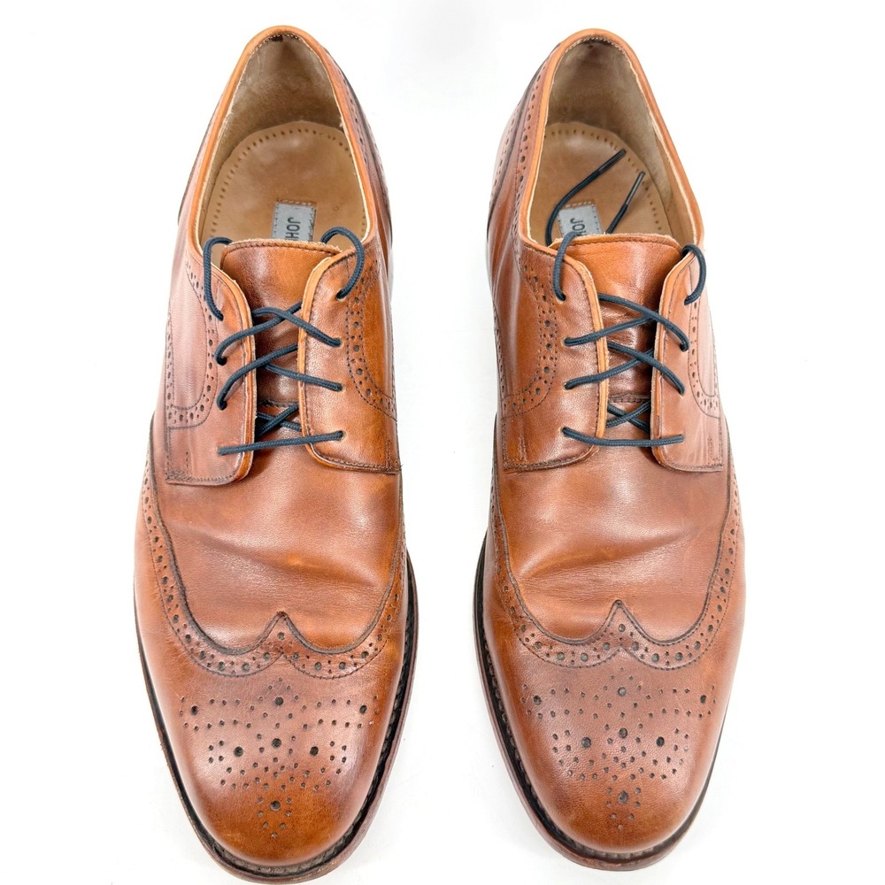 Johnston & Murphy Wingtip Oxford Men 11 Cognac Brogue Leather Dress Shoes - Picture 5 of 9